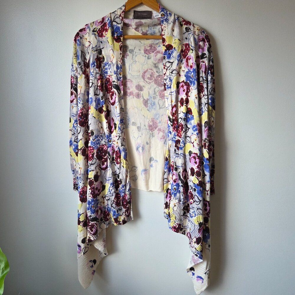 EUC ANTHROPOLOGIE GUINEVERE FLORAL WATERCOLOR CARDIGAN / WRAP TOP SIZE SMALL